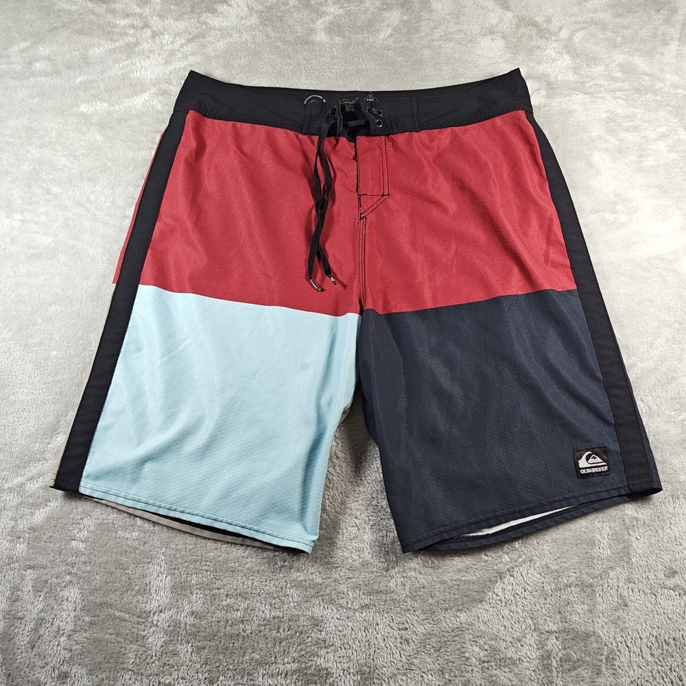 Quiksilver Board Shorts Men 34 Red Blue Black Cypher Dane Reynolds 4-Way Stretch